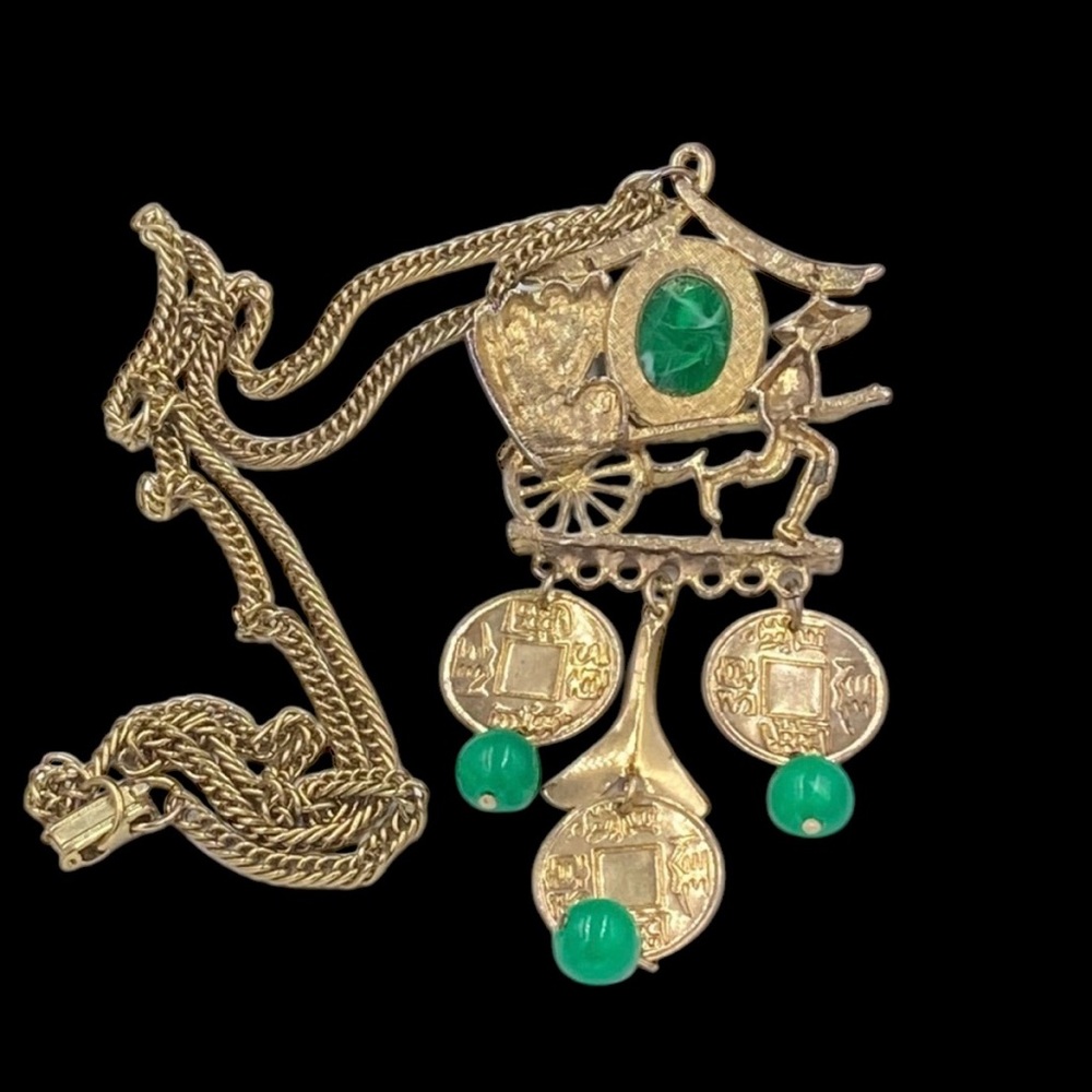 Vintage Chinese Rickshaw Man Dangle Necklace - Picture 6 of 6